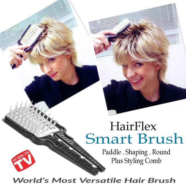 girl with short blonde hair using hair brush